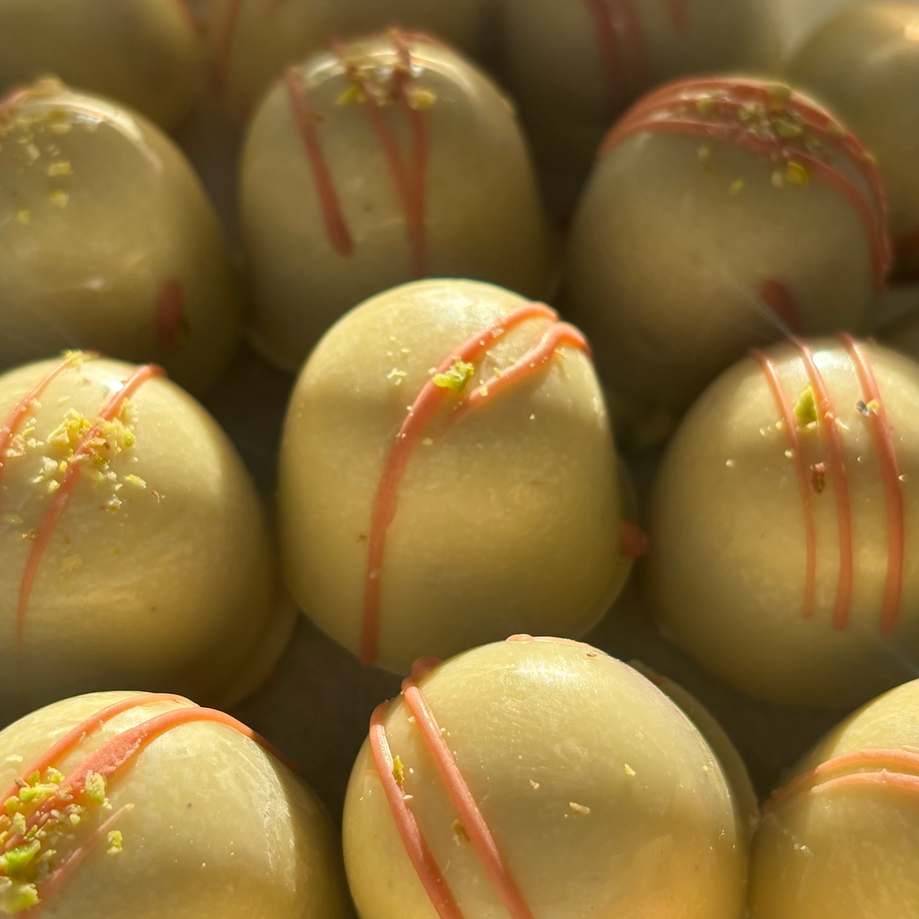 White 30% Raspberry & Pistachio Dome
